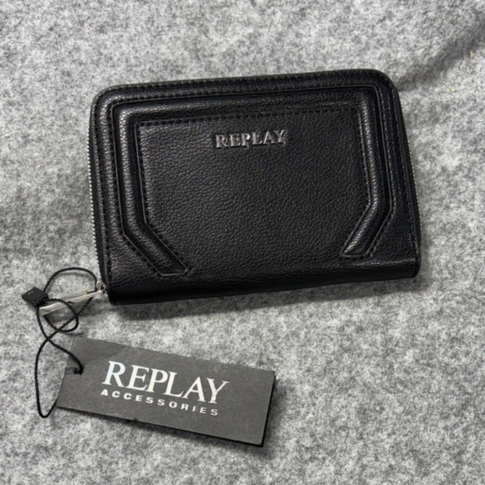 Replay Accessories pebbled Black Textured Wallet clutch purse NWT